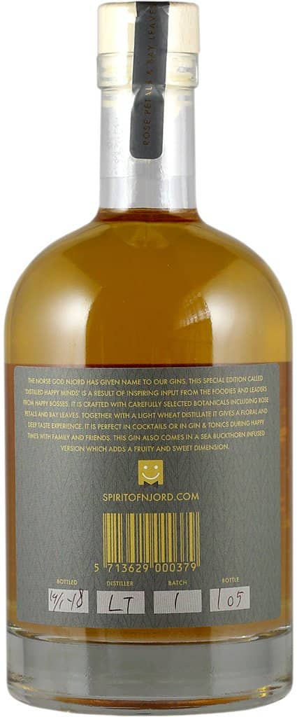 Distilled Happy Minds gin bottle-sea buckthorn edition-back